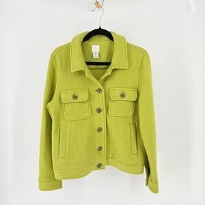Joie Womens Boiled Wool Shacket Jacket Chartreuse Button Front Size M